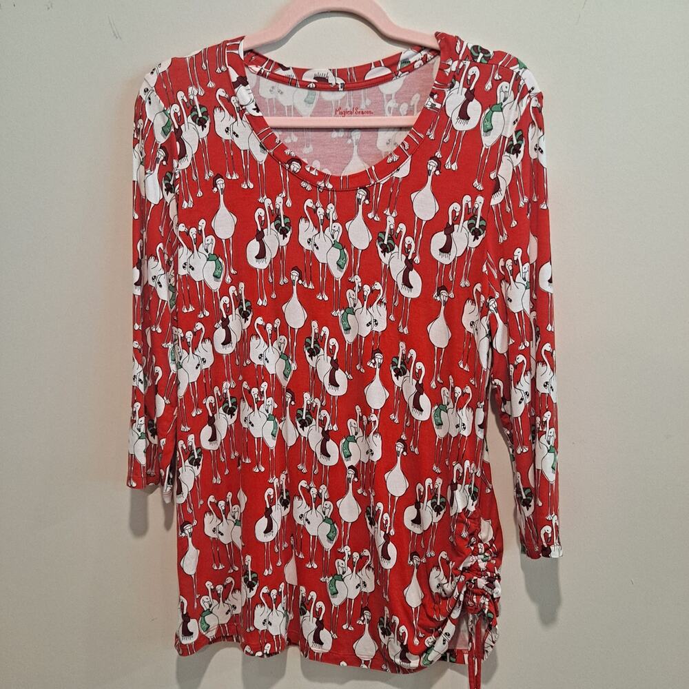 Magical Season PM Petite Medium Flamingo Christmas Top